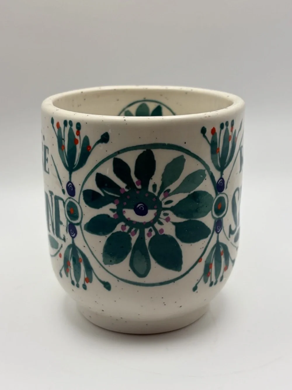 Anthropologie Elevenses Rise & Shine Mug Speckled Boho Floral Stoneware EUC